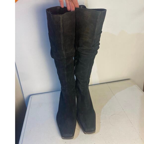 Vince Camuto Black Suede Slouch Knee High Side Zip Square Toe Heel Women 7 Boot - Picture 6 of 8